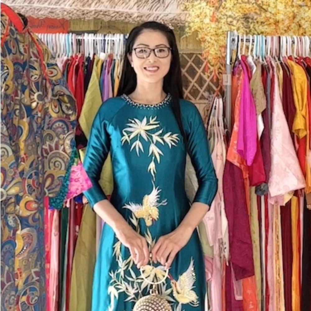 Teal Satin Embroidered Dress with Floral Motif